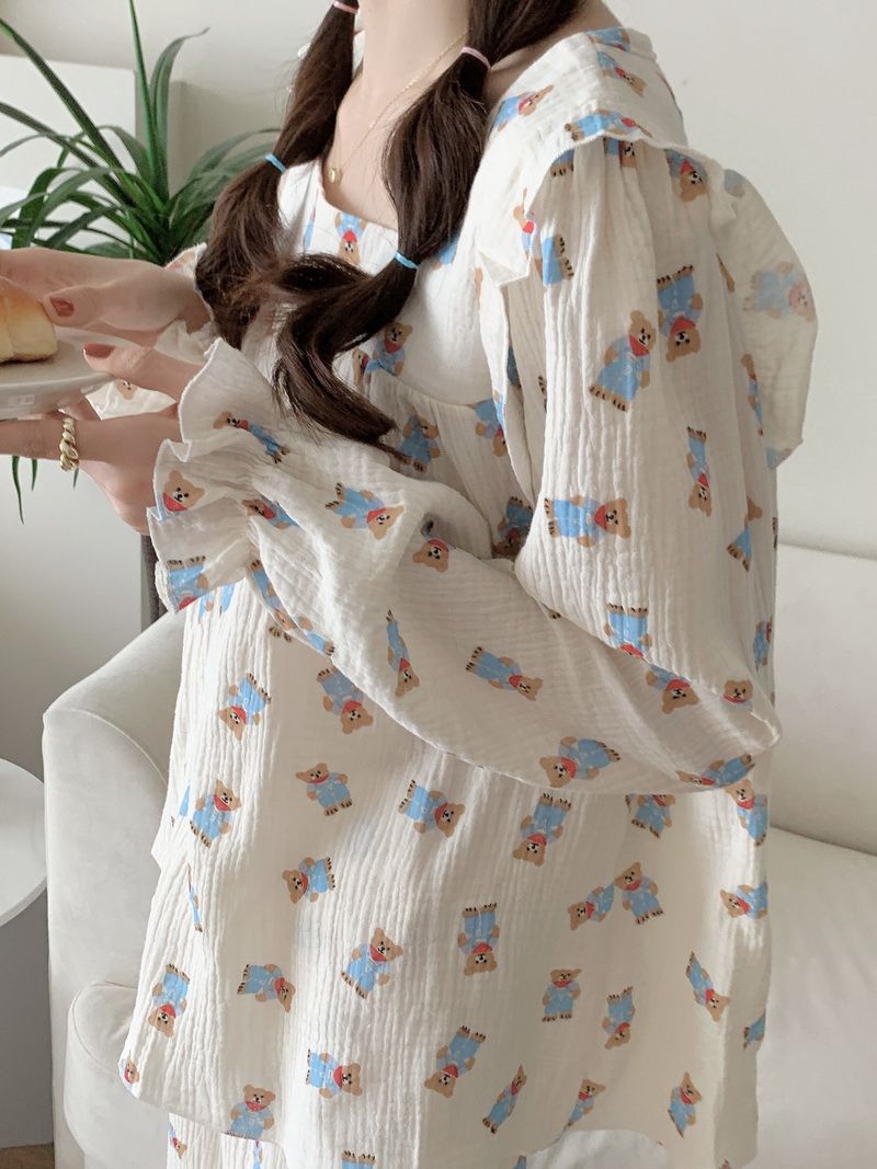 This year's new baby cotton pajamas women's spring and autumn long-sleeved thin mesh ins sweet summer home service suit