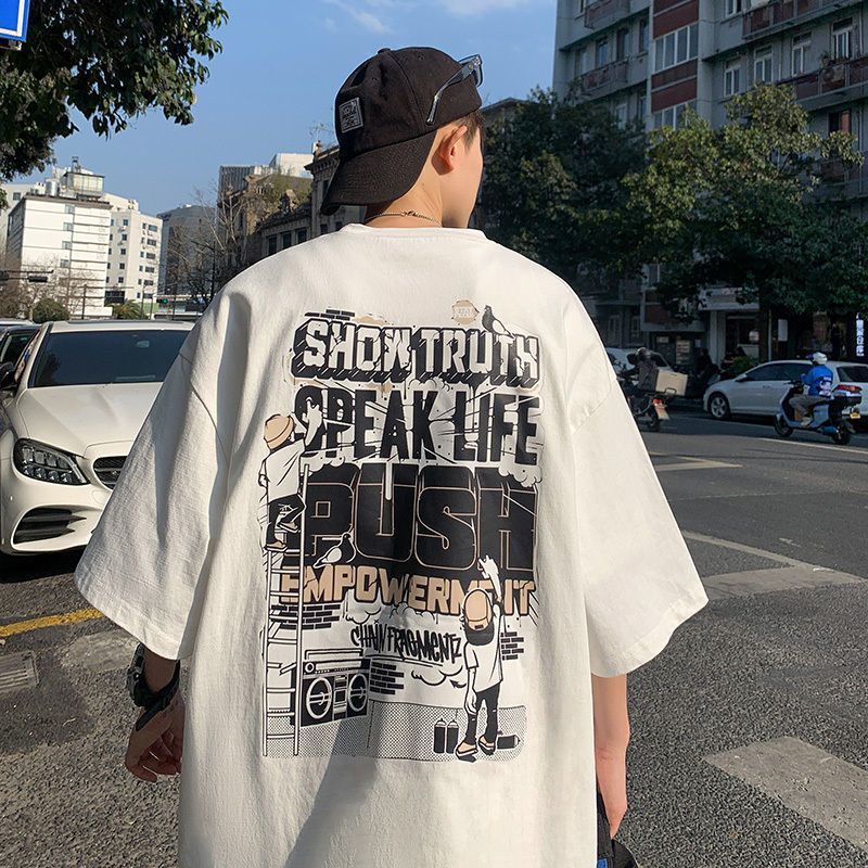 100%純棉夏季寬鬆港風休閒短袖t恤男學生潮流百搭ins半袖體恤上衣