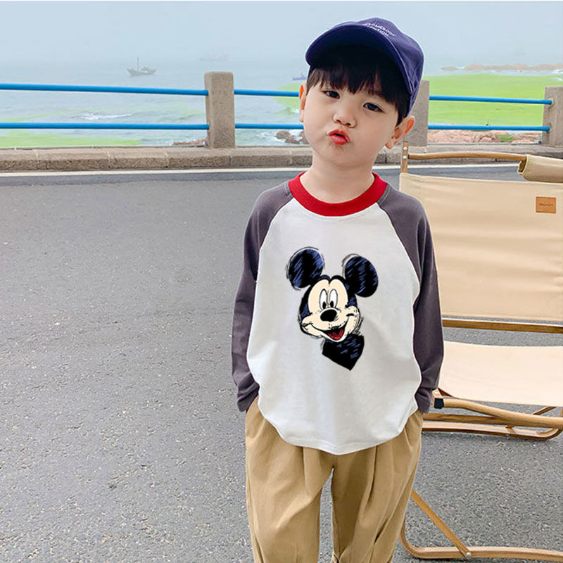 Pure cotton children's long-sleeved T-shirt male 2023 spring and autumn clothing small and medium-sized children's clothing new baby girl cartoon animation bottoming shirt
