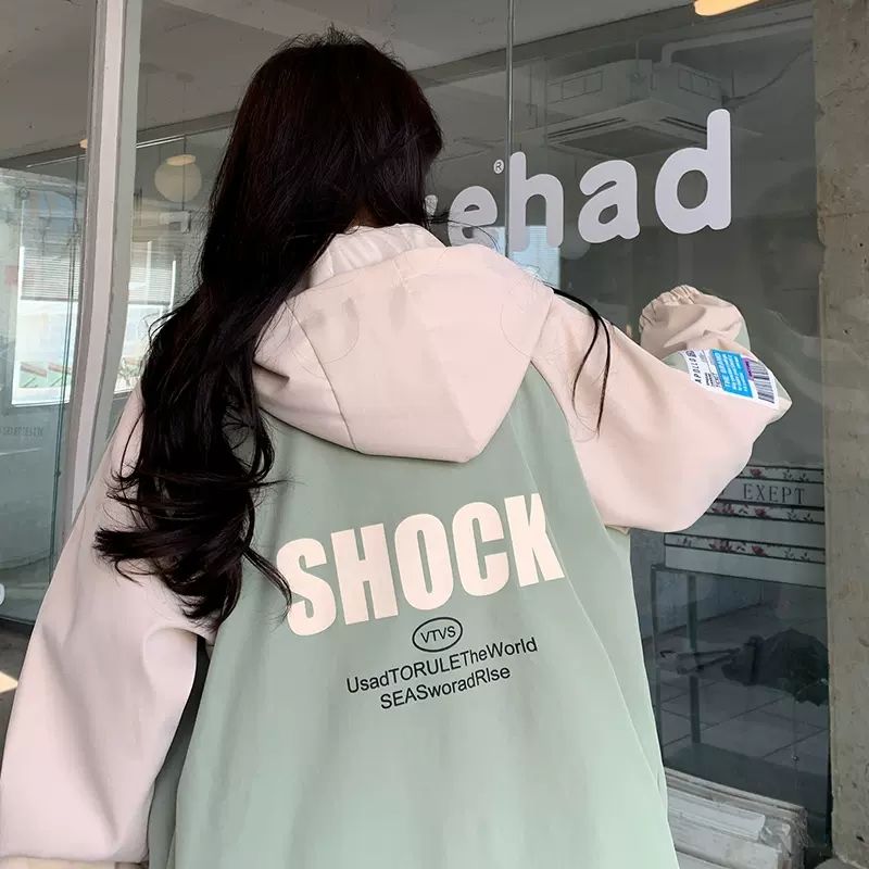 Spliced ​​baseball uniform jacket for girls spring and autumn  new loose casual hooded jacket for junior high school and high school students