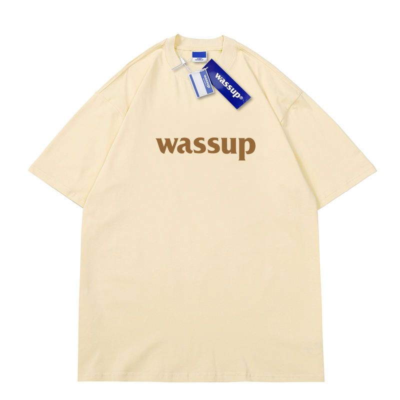WASSUP短袖T恤圓領夏季潮流簡約印花純色休閒寬鬆男女裝情侶半袖