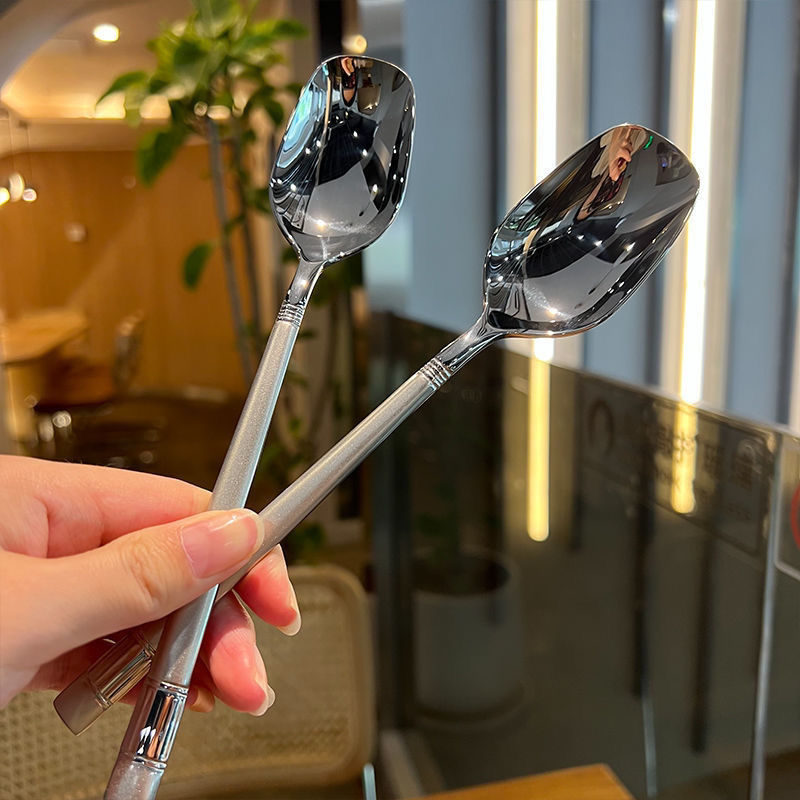 精致不锈钢加厚韩式家用勺子可爱汤勺网红勺勺子ins高颜值方头勺