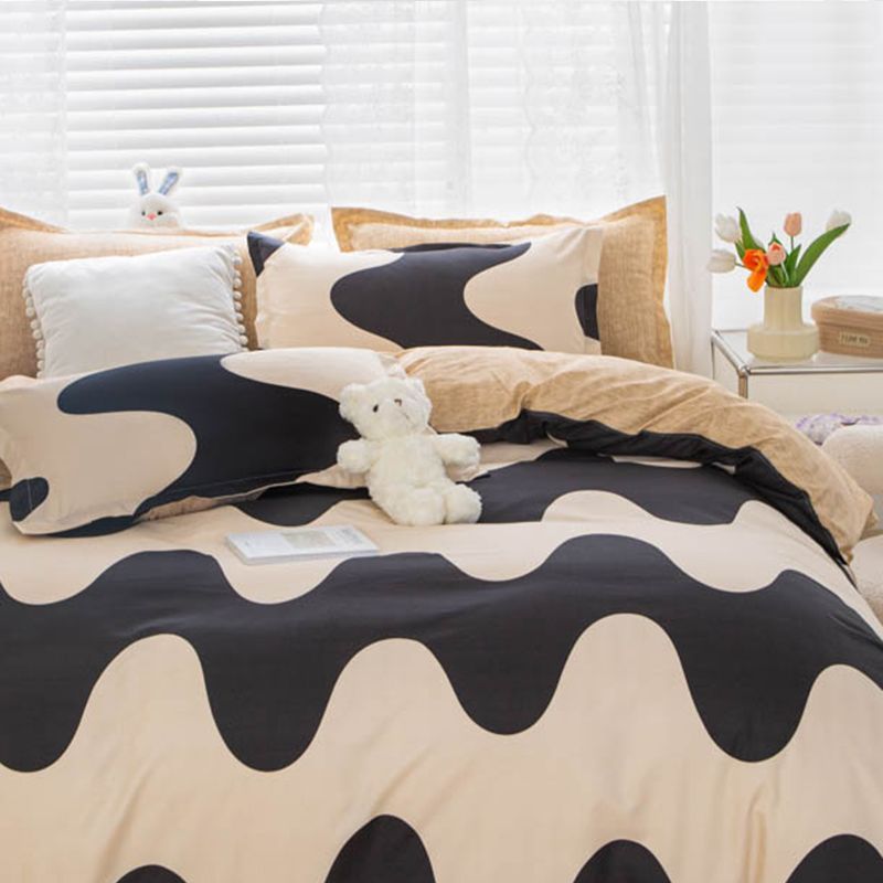 Nordic simple Feng Shui ripple quilt cover four-piece bedding single student dormitory bed sheet quilt cover three-piece set