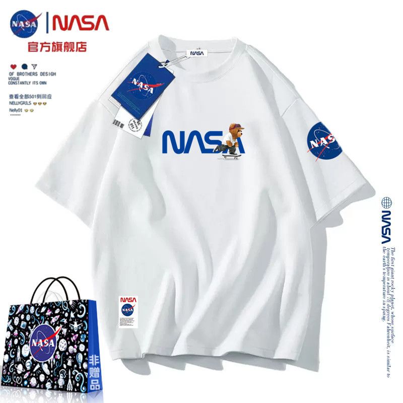 NASA官方聯名純棉短袖t恤男女寬鬆體恤夏天新款休閒圓領上衣情侶