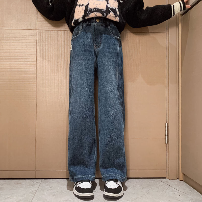 女童闊腿牛仔褲春秋2023新款中大童韓版洋氣直筒長褲兒童休閒褲子