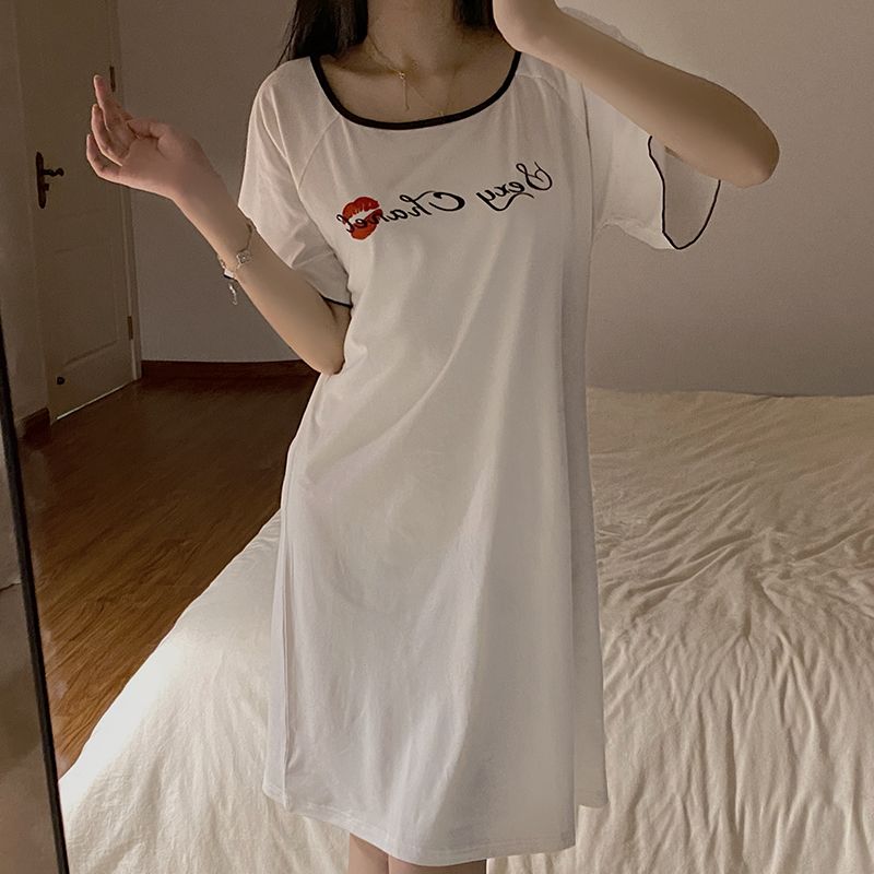 Japanese sexy nightdress women's summer mid-length modal cotton short-sleeved  new sweet backless skirt pajamas