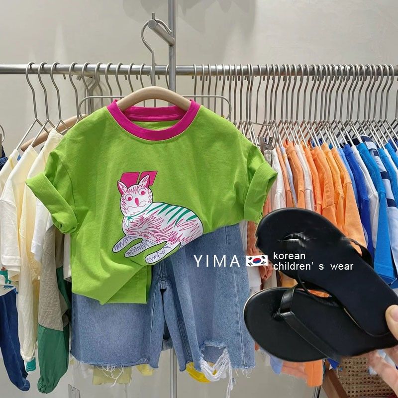 100% cotton children's boys and girls 2023 summer new cartoon printing heavy industry breathable short-sleeved T-shirt top