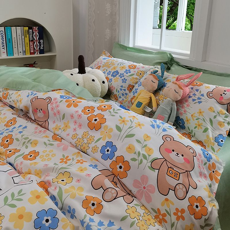 Ins cartoon style bed sheet quilt cover four-piece set Nantong bedding single dormitory quilt three-piece set cute female