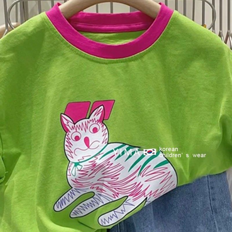 100% cotton children's boys and girls 2023 summer new cartoon printing heavy industry breathable short-sleeved T-shirt top