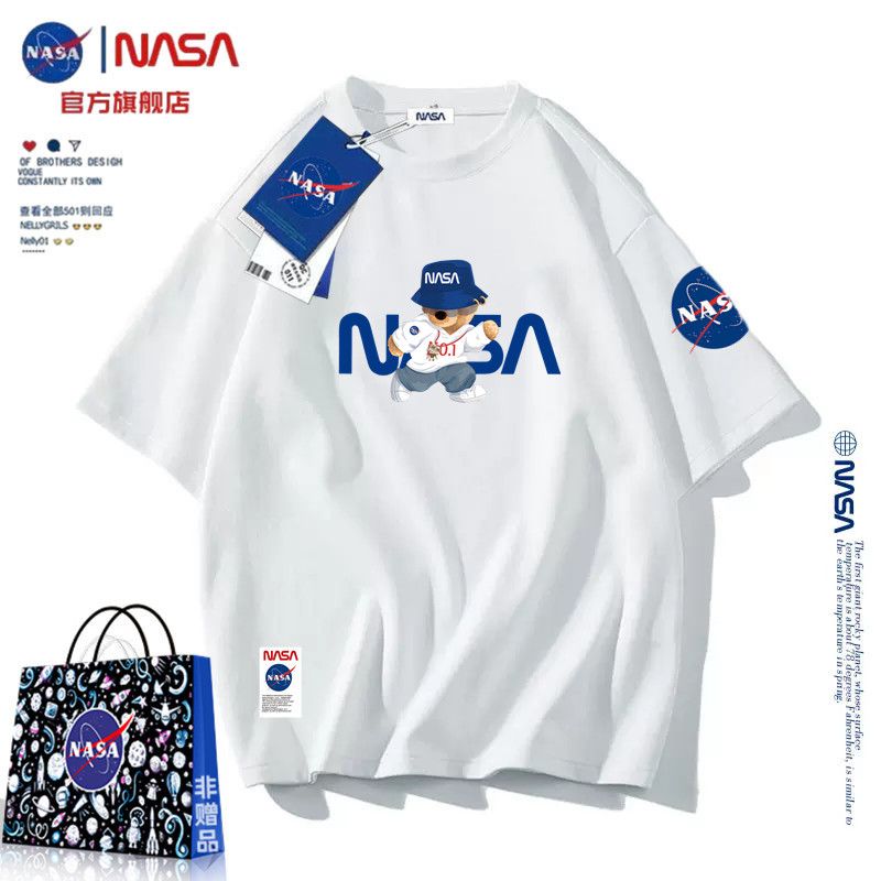 NASA官方聯名純棉短袖t恤男女夏季圓領體恤潮牌寬鬆上衣服打底衫