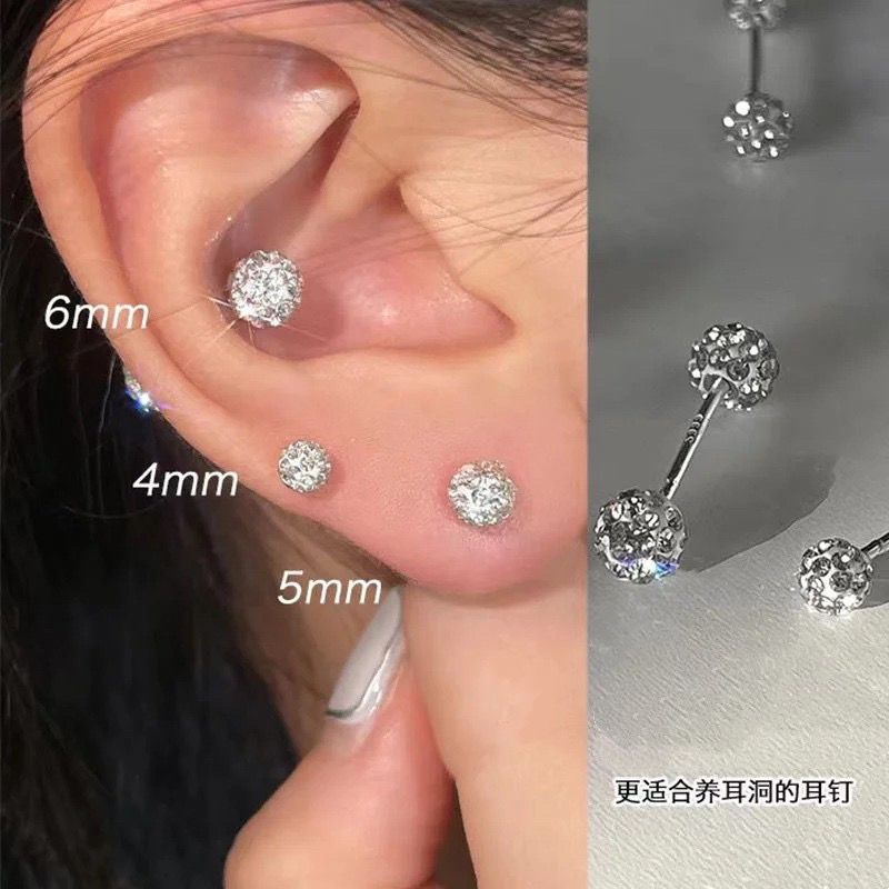 925銀耳釘女養耳洞耳骨釘小眾高級感鋯石耳蝸釘鑽石耳環銀耳飾