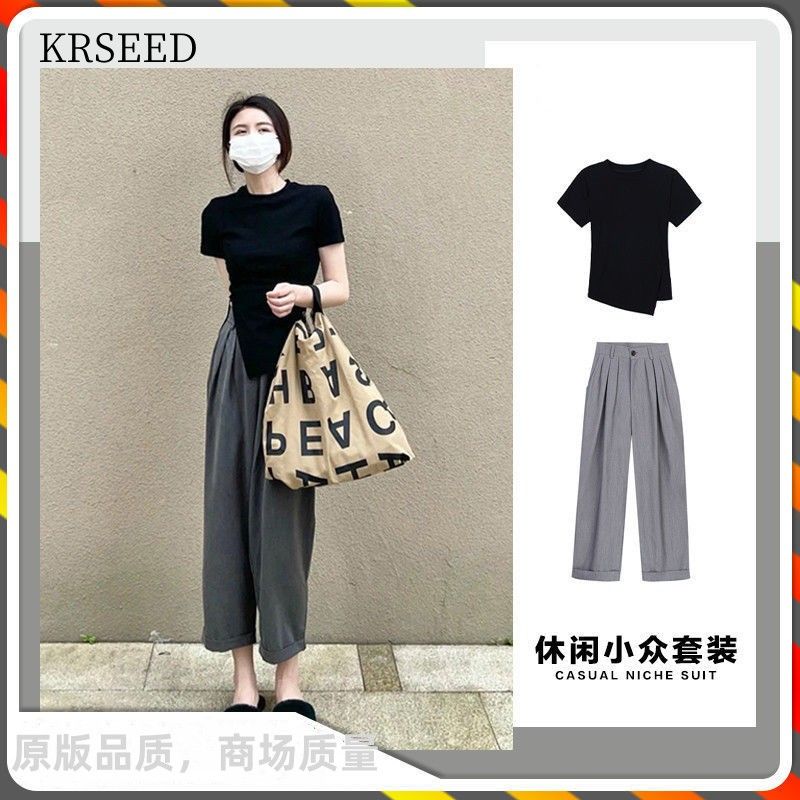 KRSEED2023新款夏鹽系穿搭兩件套裝輕時尚港味胖mm顯瘦大碼女裝