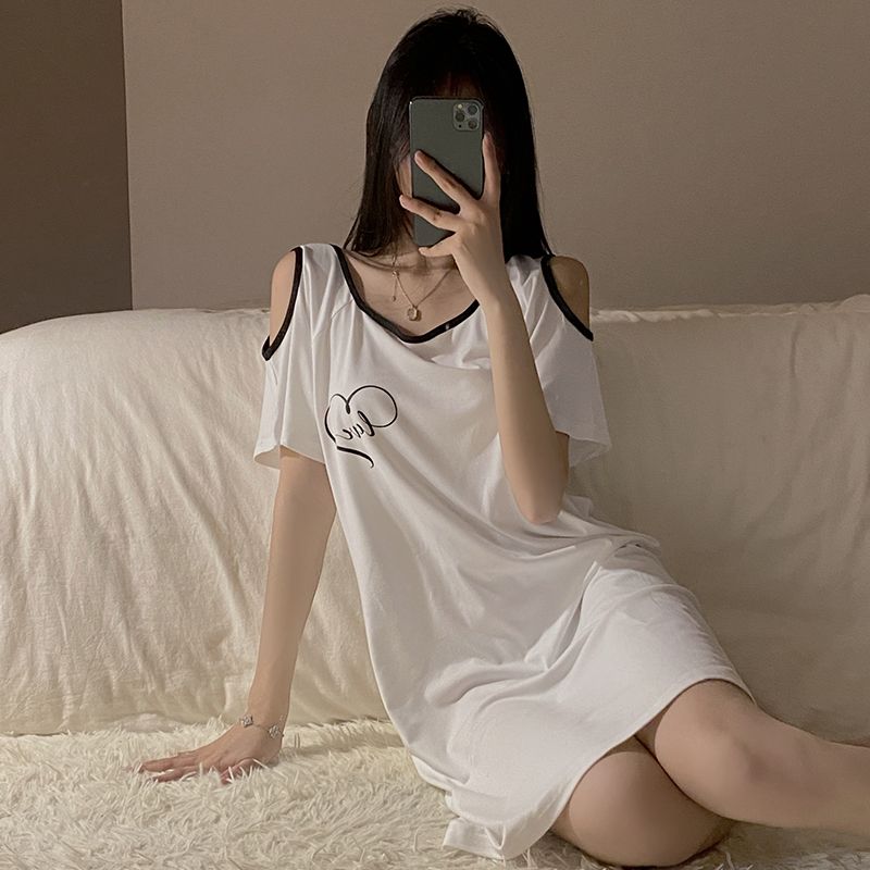 Japanese sexy nightdress women's summer mid-length modal cotton short-sleeved  new sweet backless skirt pajamas