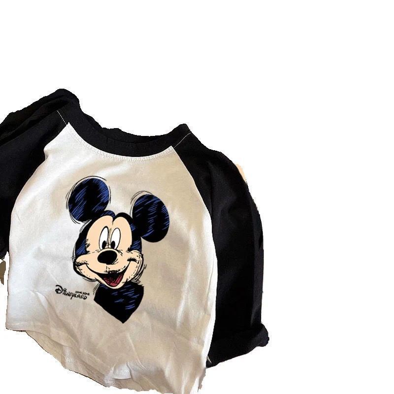 Spring and Autumn New Boys and Children's Clothing 100% Cotton Bottom Shirt 2023 Cartoon Print Tops Children's Mickey Tops