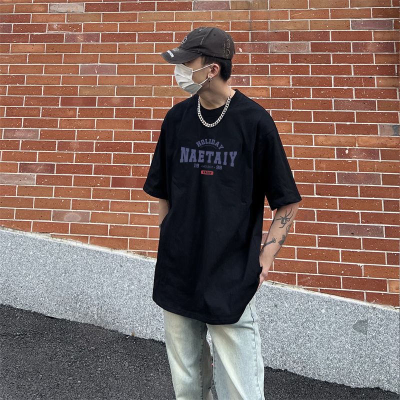 黑色短袖男夏季美式高街重磅衣服潮牌大碼t恤寬鬆慵懶風半袖上衣