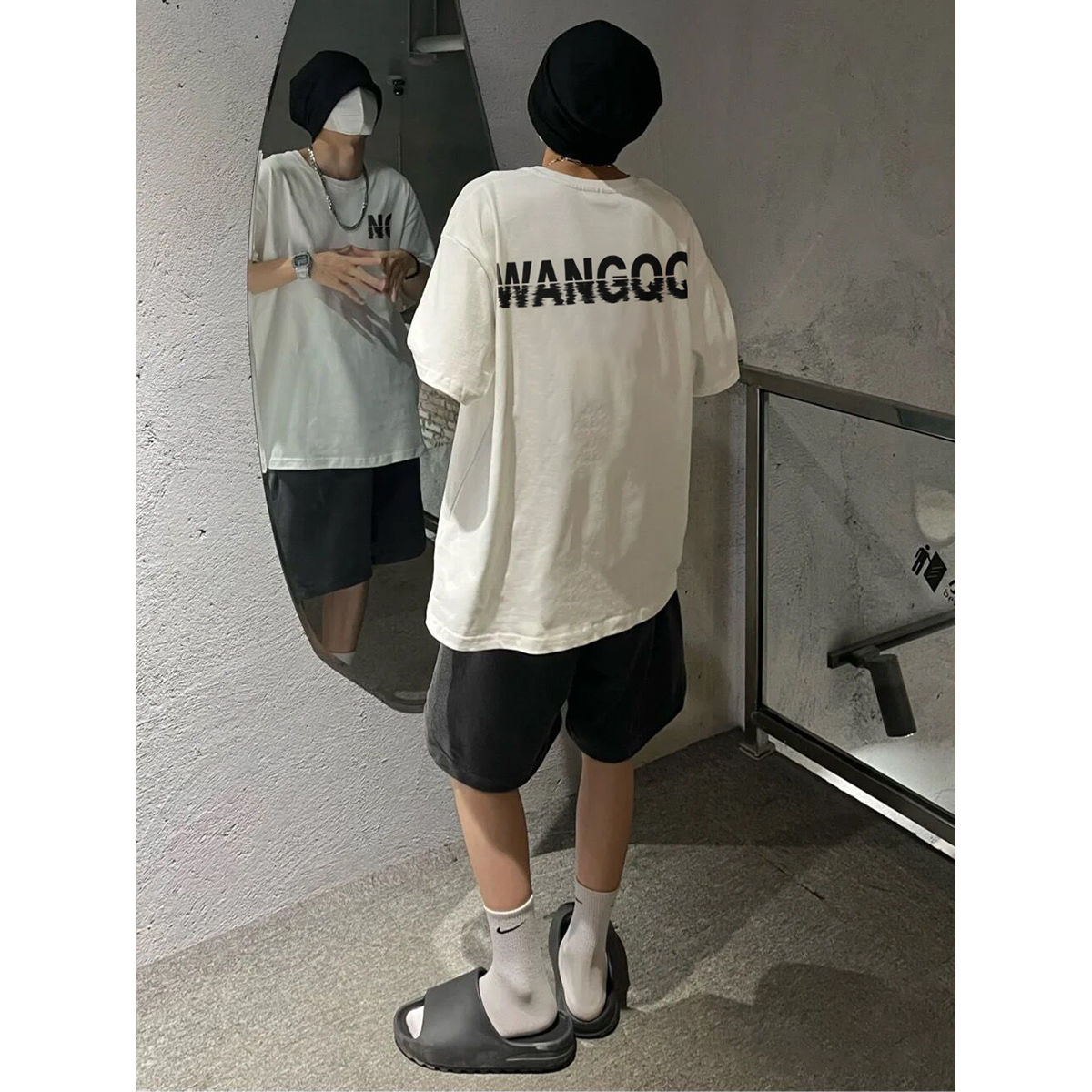100%純棉半袖上衣男夏季新款高街潮牌個性印花學生圓領短袖T恤衫