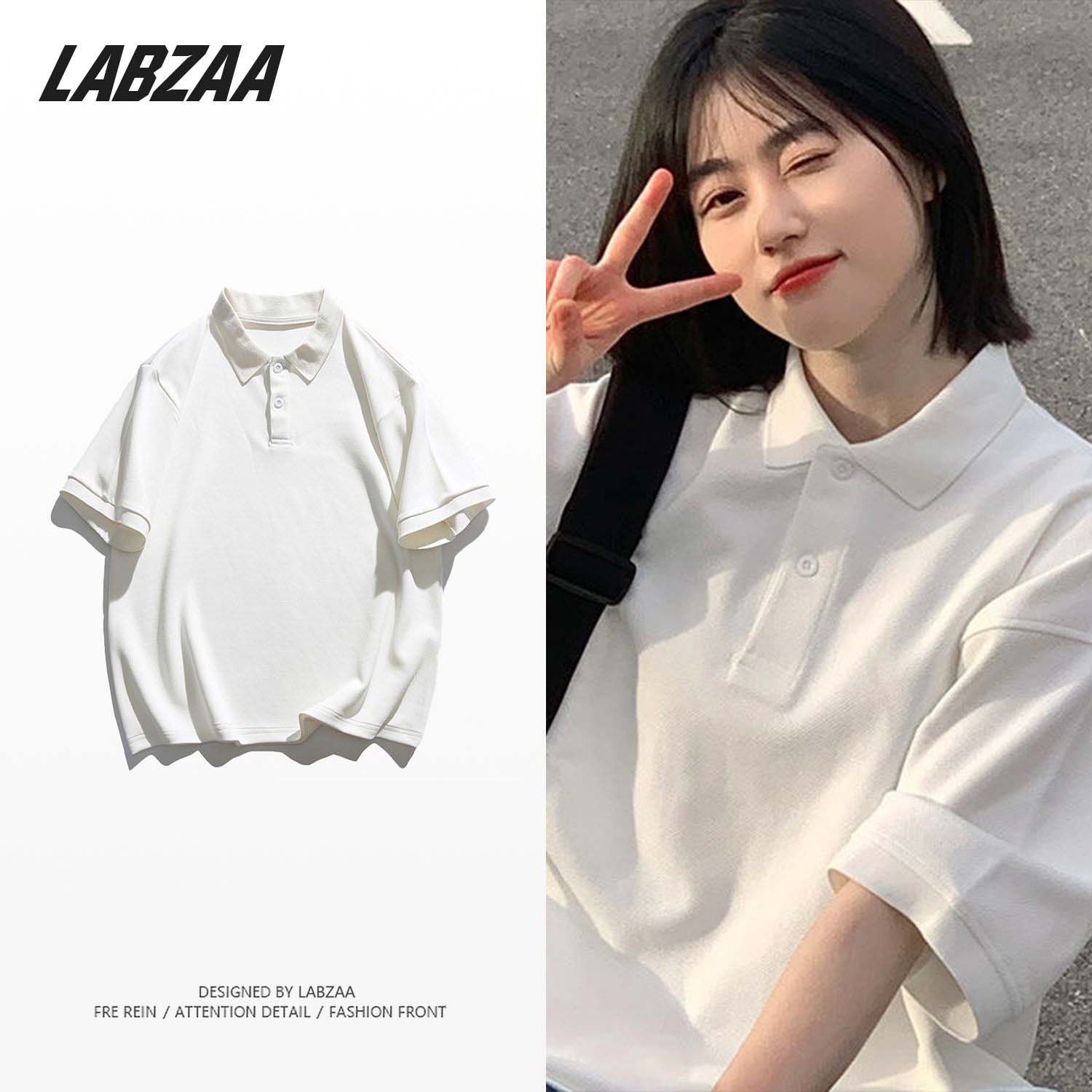 LABZAA pure cotton Japanese style solid color polo collar short-sleeved t-shirt women's trendy brand loose casual design shirt top