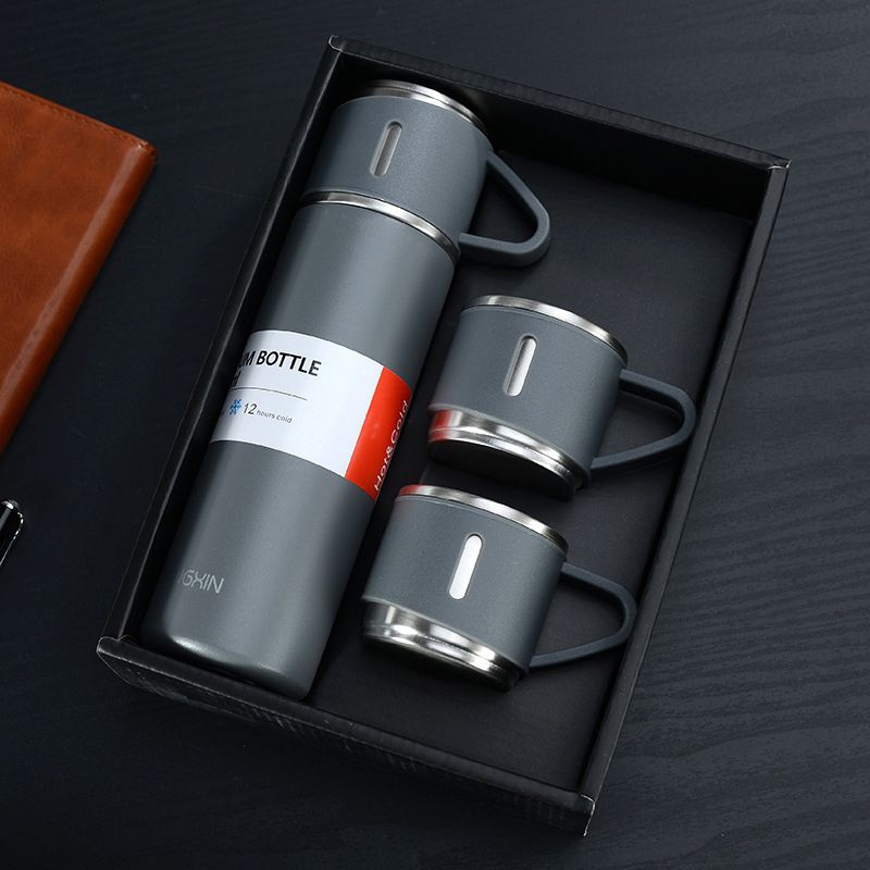 One Cup Three Lid High-end Gift Box Set, Gray 499 * Ml [Thickened And Heat-resistant], Not Hot To Hand【 limit branch copy kill 】 304 stainless steel heat preservation Water cup The new office Water cup high-grade business affairs Gift set
