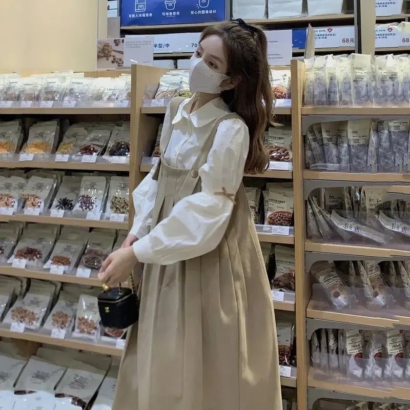 設計感小眾假兩件連衣裙春裝女內搭打底配大衣小個子法式氣質裙子