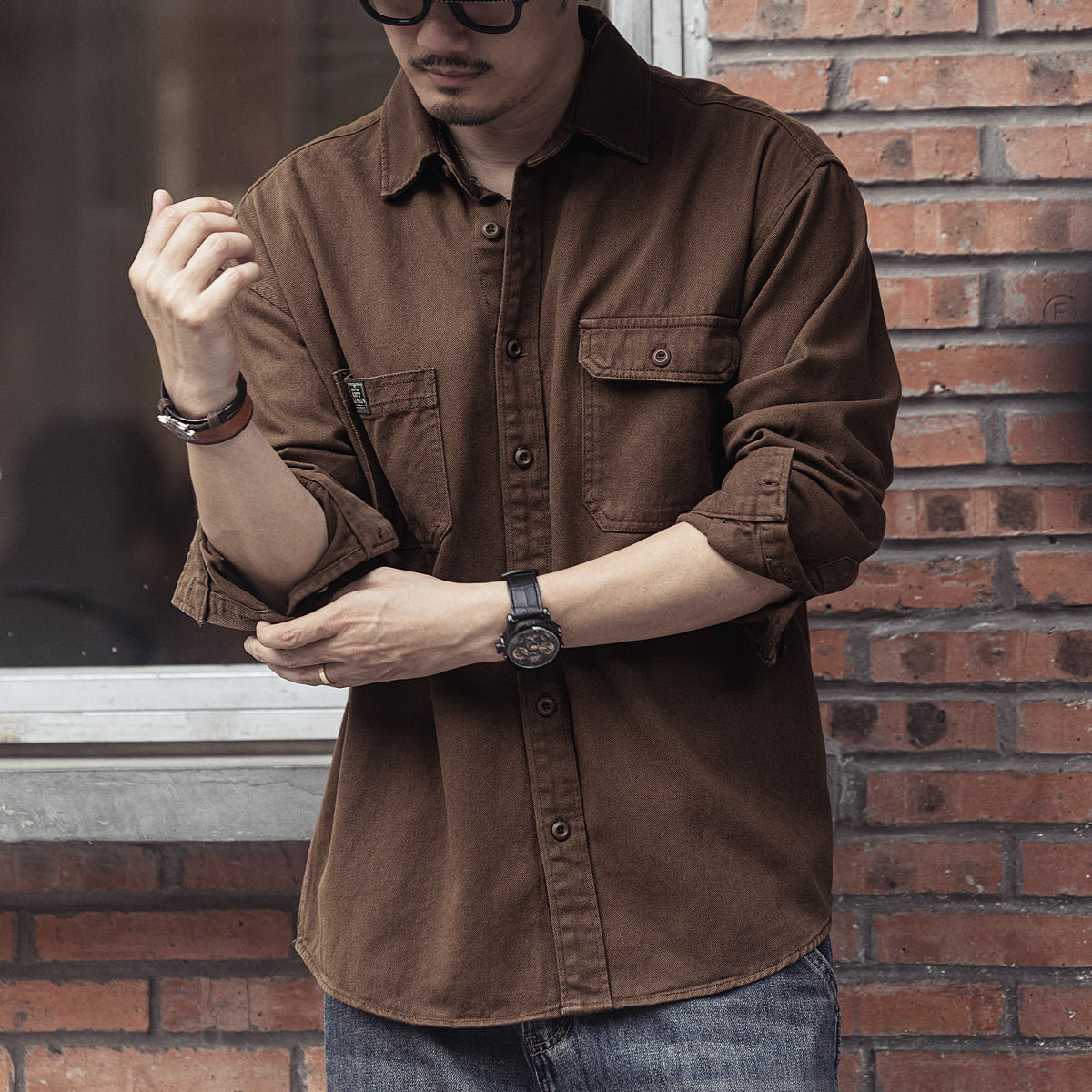 Spring and Autumn style American retro workwear long-sleeved shirt men's trendy brand pure cotton hunting suit loose casual vintage shirt jacket