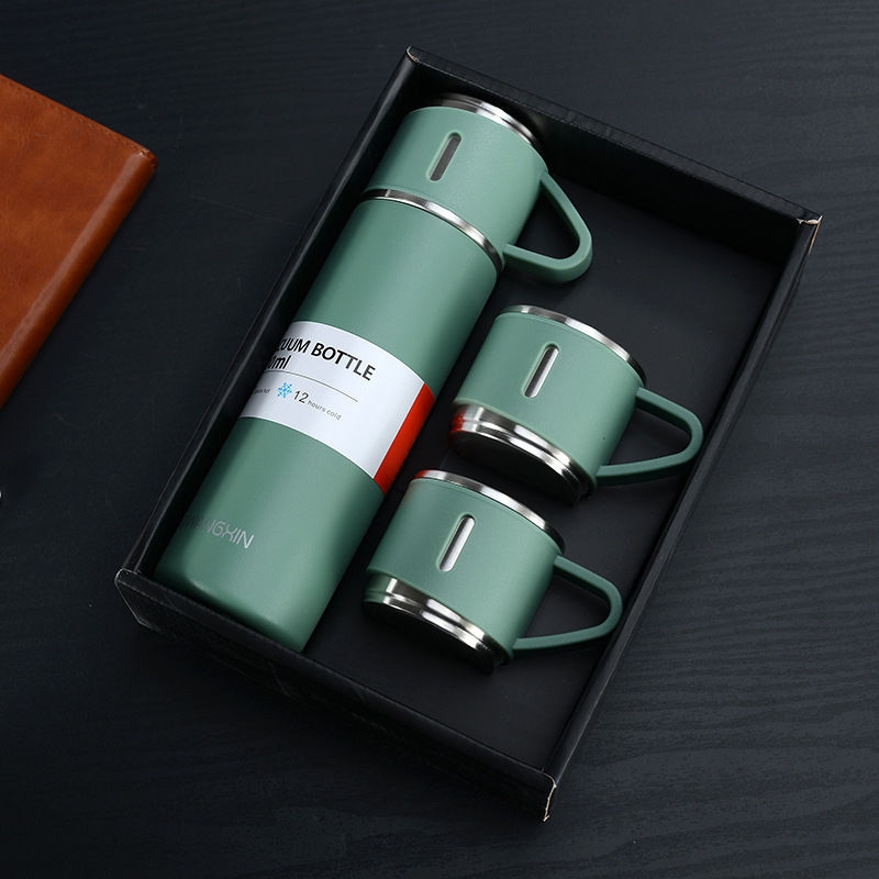 One Cup Three Lid High-end Gift Box Set, Green 499 * Ml [Thickened And Heat-resistant], Not Hot To The Hands【 limit branch copy kill 】 304 stainless steel heat preservation Water cup The new office Water cup high-grade business affairs Gift set