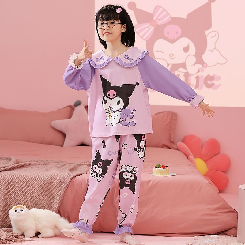 Spring and autumn children's pajamas, women's long-sleeved suits, girls' home clothes, middle-aged children's children's girls' pure cotton children's clothing hot styles