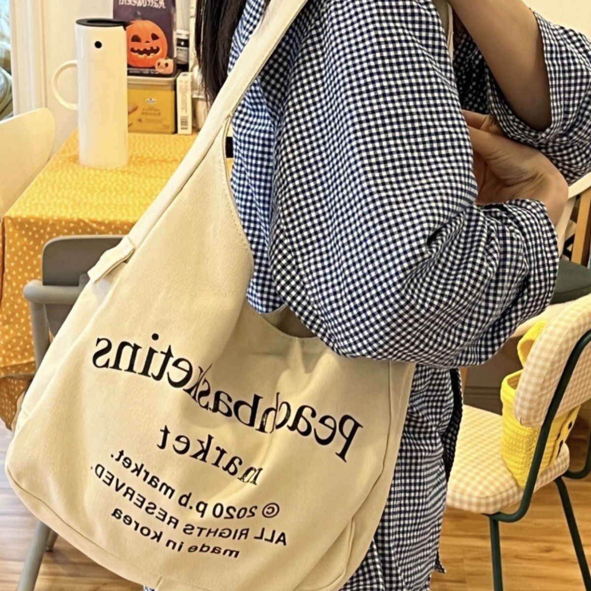 Letter canvas bag female  new trendy fashion tote bag student class large capacity Messenger bag shopping bag