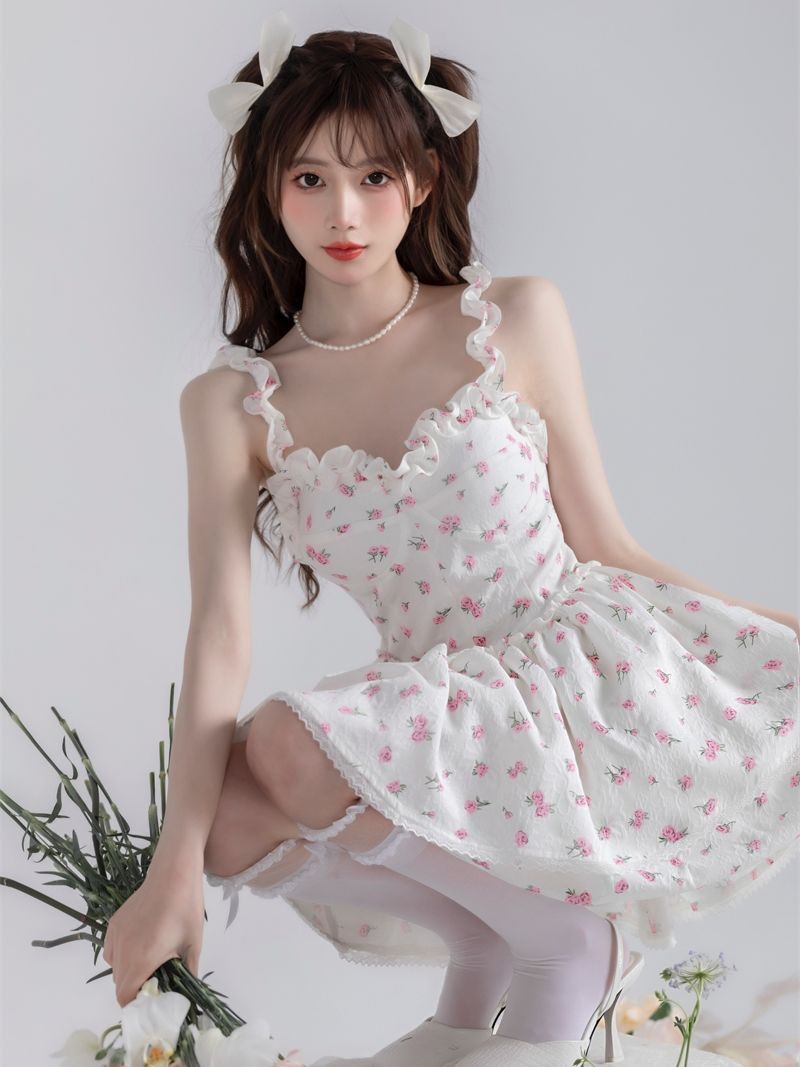 SISI sauce summer new sweet desire wind ins super fairy floral sling dress princess skirt student short skirt