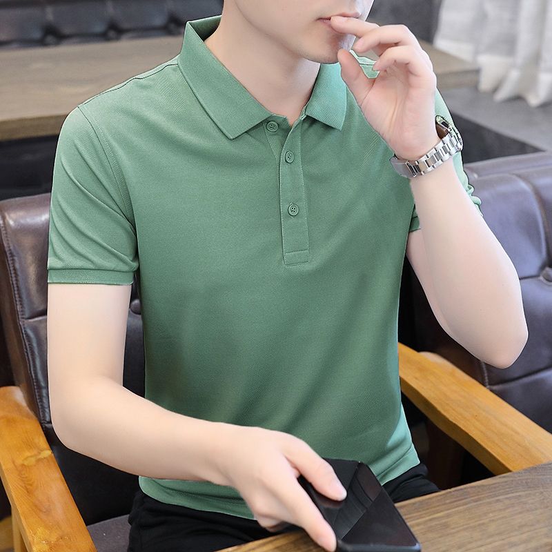 polo衫男士短袖纯色百搭冰丝t恤夏季韩版潮流大码半袖打底衫薄款