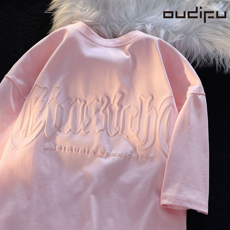 OUDIFU pure cotton short-sleeved t-shirt women 2023 spring and summer national tide design sense niche tide brand loose couple tops