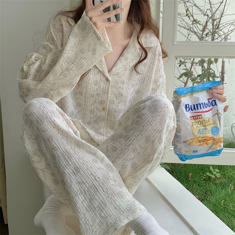 Hepburn style new pajamas women's spring and autumn baby cotton feeling ins sweet long-sleeved summer thin section home service suit