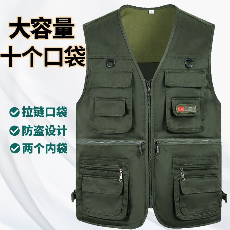 Spring and autumn middle-aged and elderly vest male father large size multi-pocket waistcoat vest outdoor fishing vest mesh summer thin section