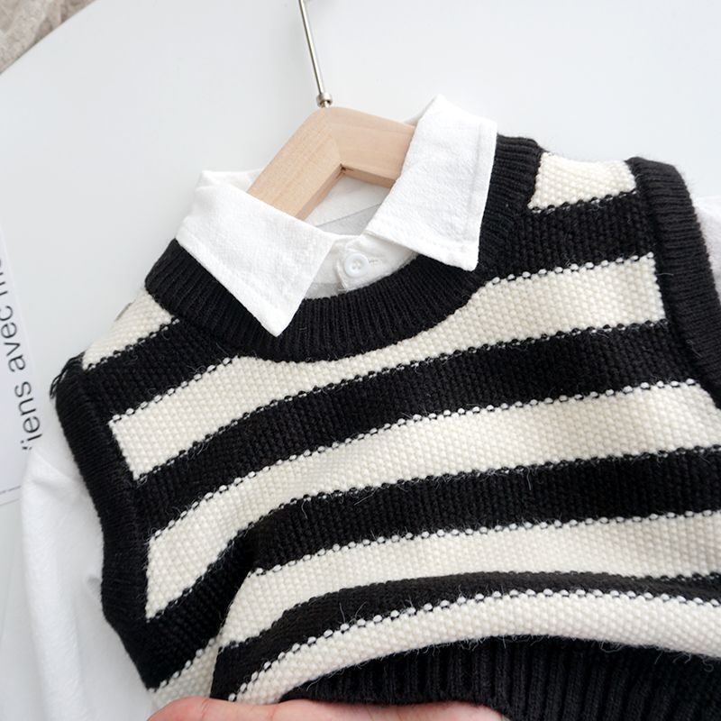 Spring and autumn children's baby striped knitted vest  boys and girls stylish vest outer wear baby spring clothes