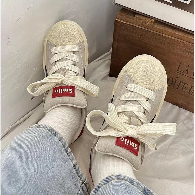 Thick-soled sneakers women's 2023 spring and autumn tide ins new trend shell shoes niche chic all-match canvas shoes