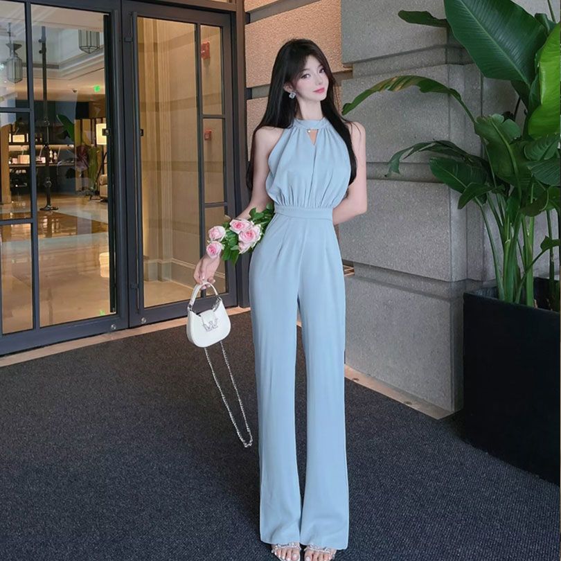 [Spot in seconds] Yujie Fan hanging neck strapless high waist slim jumpsuit feminine temperament slim slim jumpsuit