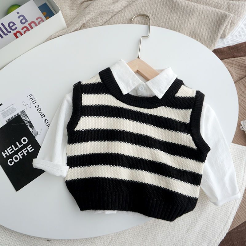 Spring and autumn children's baby striped knitted vest  boys and girls stylish vest outer wear baby spring clothes