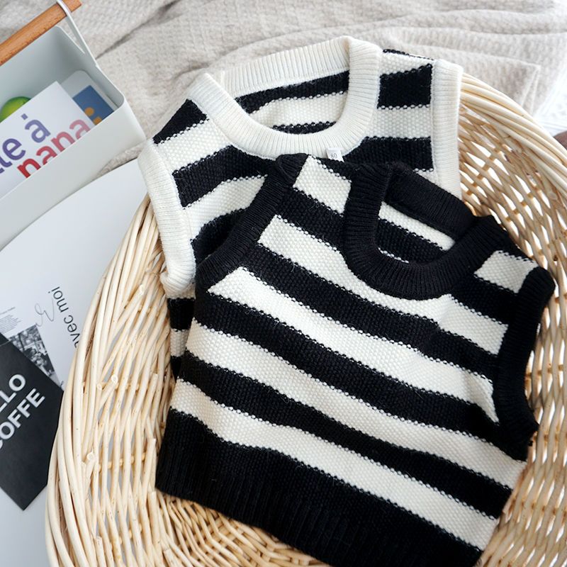 Spring and autumn children's baby striped knitted vest  boys and girls stylish vest outer wear baby spring clothes