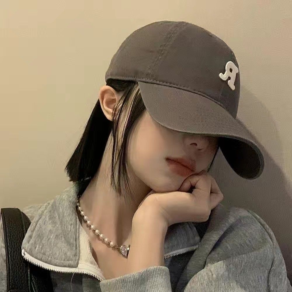 R letter baseball cap American retro hat women's soft top big head around the face small peaked cap day wear widened brim