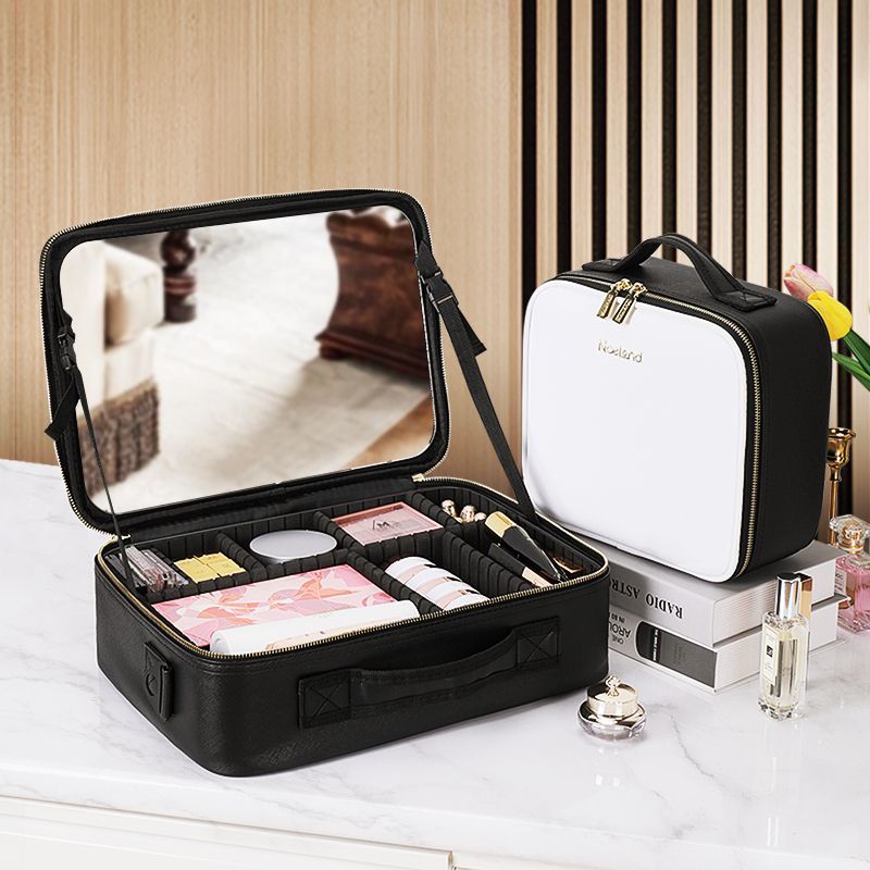化妆品收纳盒带镜子手提便携旅行多功能收纳包韩版简约化妆箱包女
