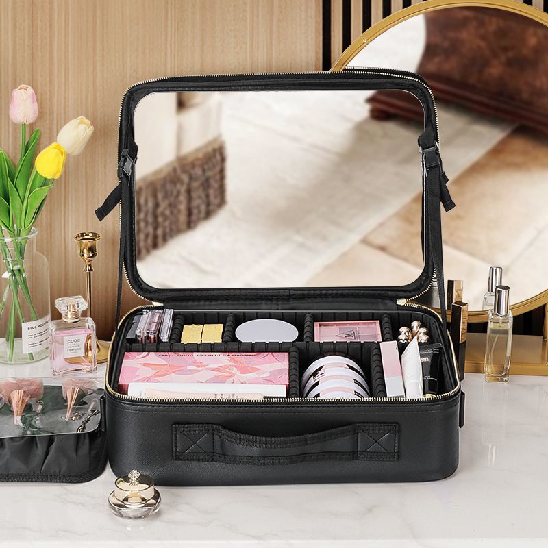 化妆品收纳盒带镜子手提便携旅行多功能收纳包韩版简约化妆箱包女
