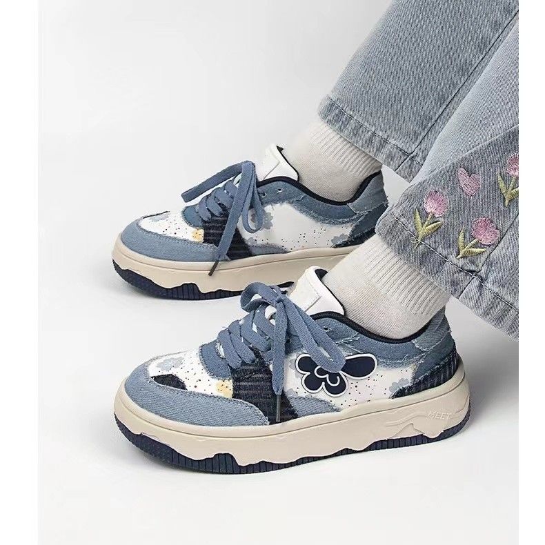 Niche original cat claw shoes women's spring and autumn all-match small white shoes women's  new denim blue old thick-soled sneakers