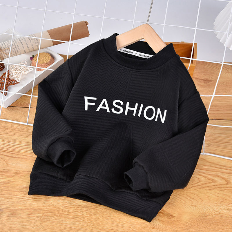 Big children's letter printing sweater trendy style waffle pullover boy digital three-dimensional all-match children's clothes