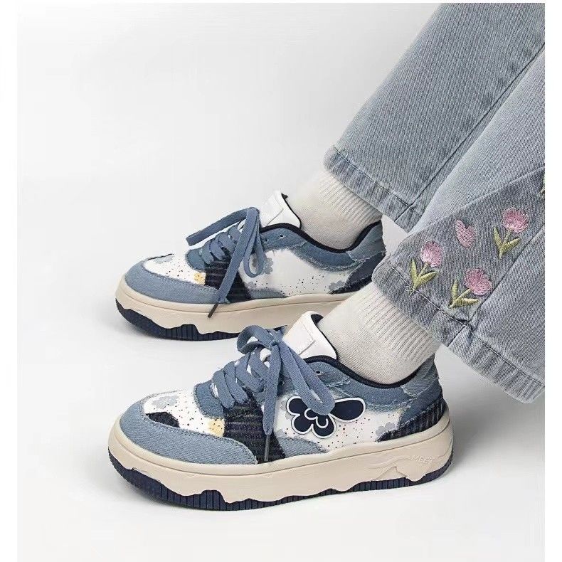 Niche original cat claw shoes women's spring and autumn all-match small white shoes women's  new denim blue old thick-soled sneakers