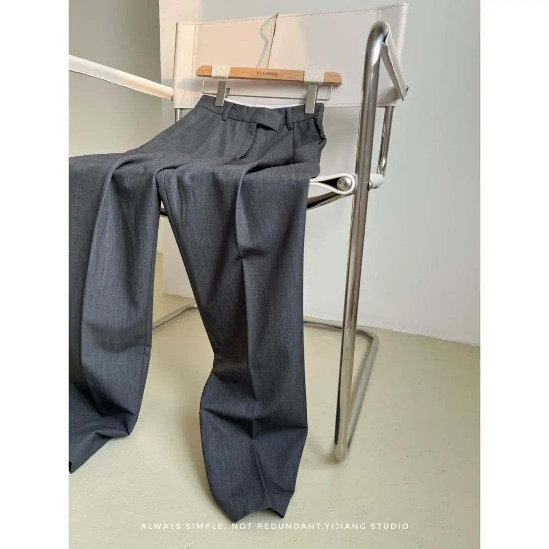 Gray high-waist suit pants women's  new spring and summer straight-leg pants slimming all-match trousers design trousers casual pants