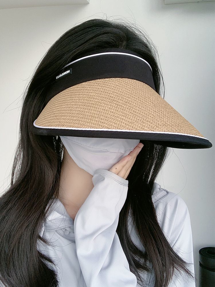 Sunshade hat women's summer foldable anti-UV cover face large eaves empty top sun hat cycling black glue sun hat