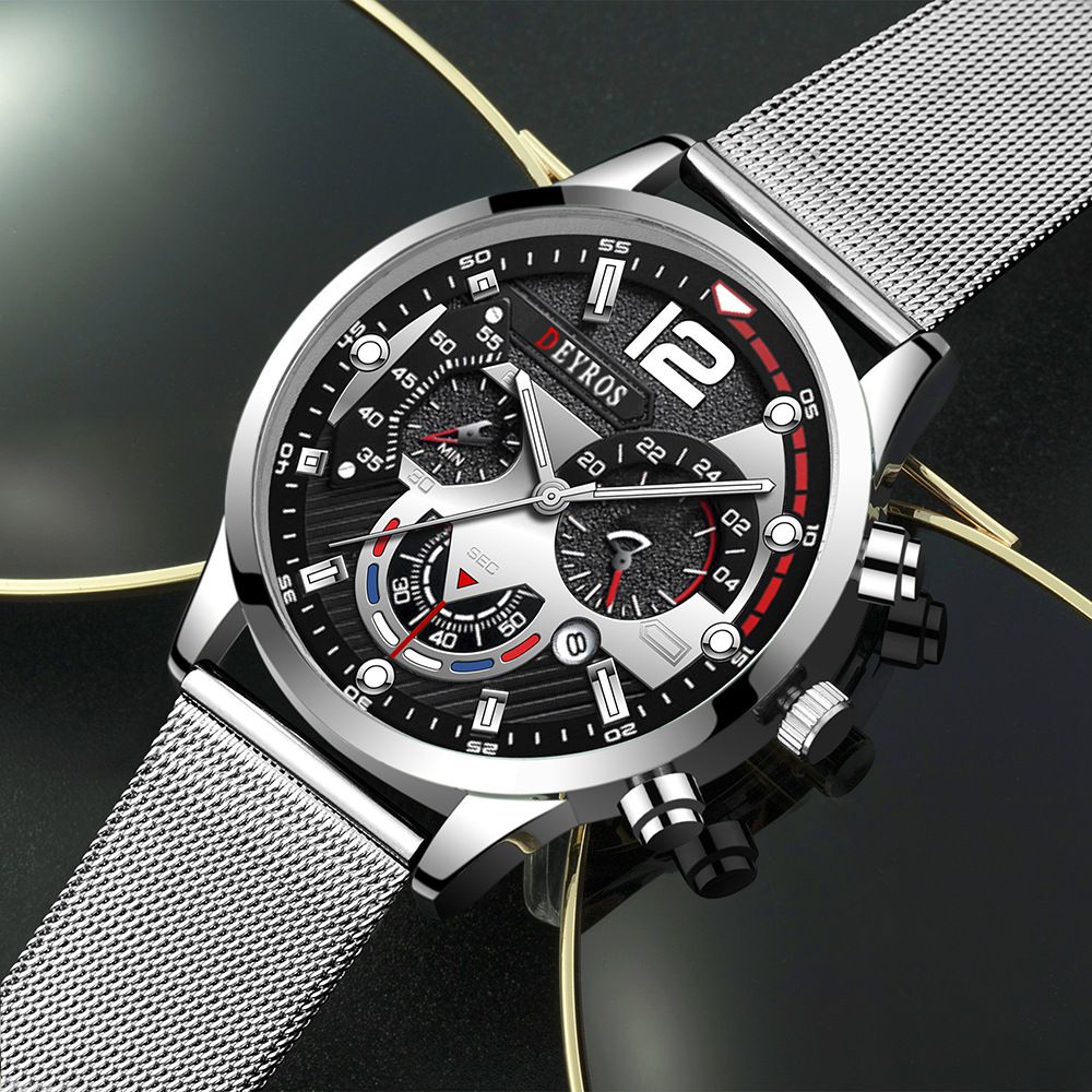 Men's Quartz Sport Watch With Mesh Strap And Luminous Calendar_voghion.com