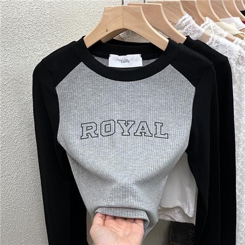 Girls'  Spring and Autumn Chic and Sweet Short Style Medium and Big Children's Color Matching Tops Design Sense of Bottom Shirt with T-Shirt