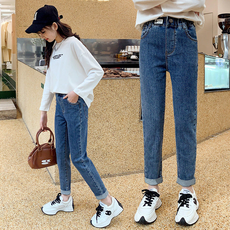 女童牛仔褲春秋季2023新款中大童彈力修身褲子兒童洋氣百搭小腳褲