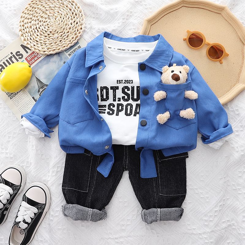Boys spring suit  new foreign style baby children spring and autumn three-piece suit male baby tooling coat trendy clothes