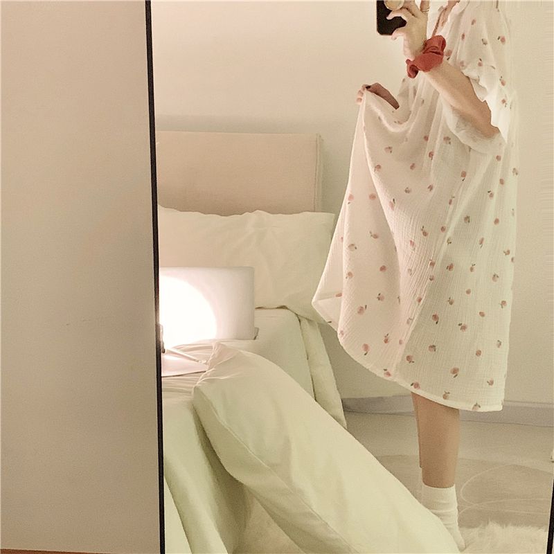 Hepburn style pajamas skirt baby cotton feeling comfortable summer nightdress female summer short-sleeved loose thin section home service female